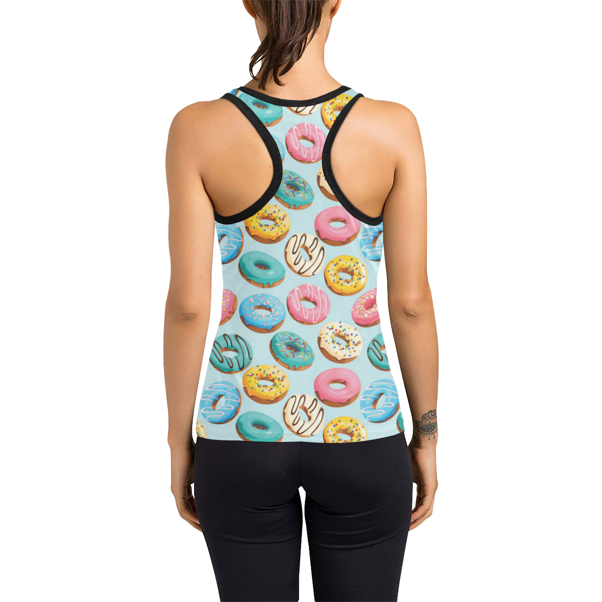 Donut Pattern Print Design DN05 Women's Racerback Tank Top