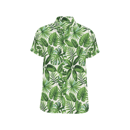 Tropical Flower Pattern Print Design TF013 Men's Short Sleeve Button Up Shirt