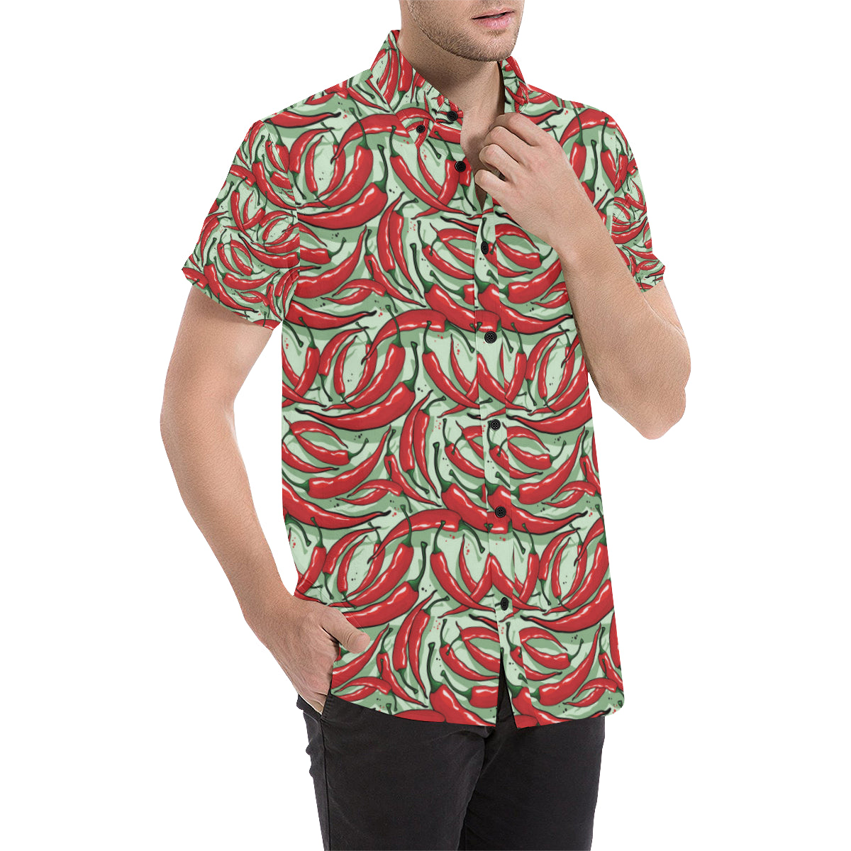 Chilli Pepper Pattern Print Design 04 Men's Short Sleeve Button Up Shirt