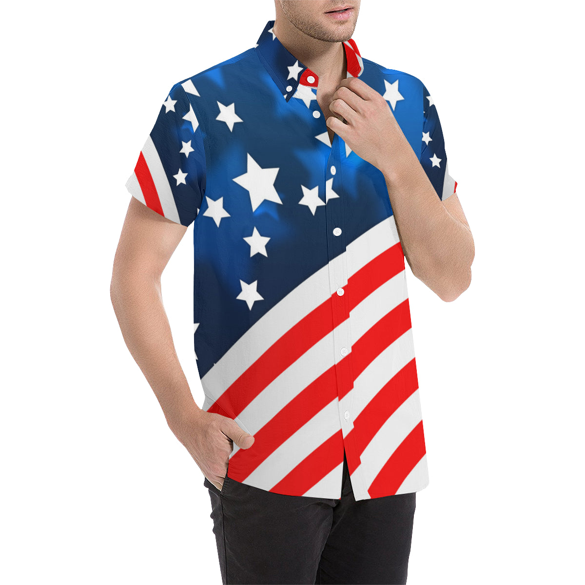 American flag Style Men's Short Sleeve Button Up Shirt