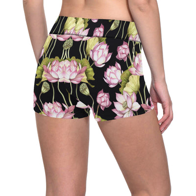 Water Lily Pattern Print Design WL06 Yoga Shorts