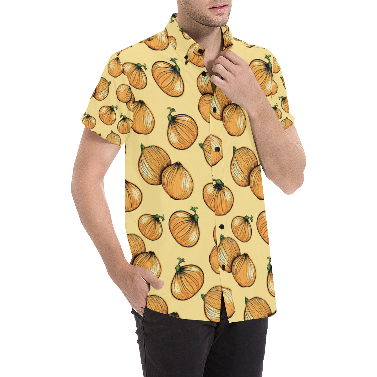 Onion Pattern Print Design A04 Men's Short Sleeve Button Up Shirt