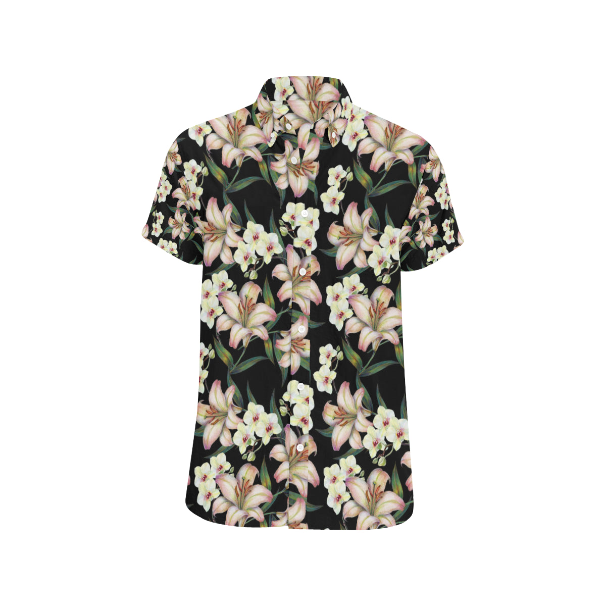 Lily Pattern Print Design LY03 Men's Short Sleeve Button Up Shirt