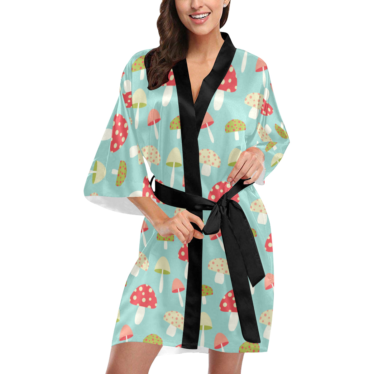 Mushroom Pattern Print Design A01 Women's Short Kimono