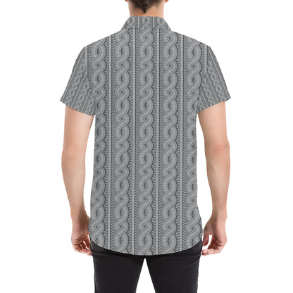 Cable Knit Pattern Print Design 01 Men's Short Sleeve Button Up Shirt