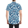 Wave Themed Pattern Print Men's Short Sleeve Button Up Shirt