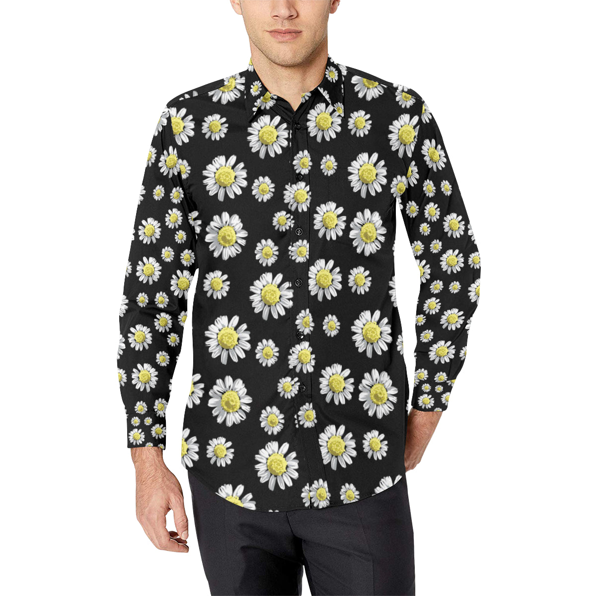 Daisy Pattern Print Design DS01 Men's Long Sleeve Shirt