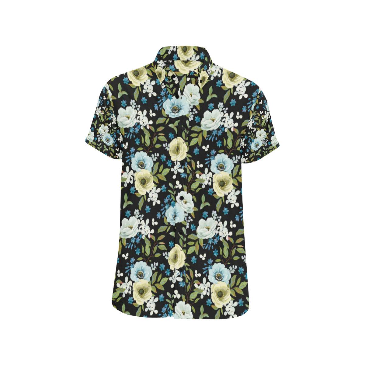 Anemone Pattern Print Design AM03 Men's Short Sleeve Button Up Shirt