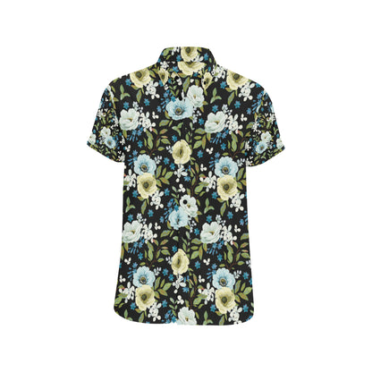 Anemone Pattern Print Design AM03 Men's Short Sleeve Button Up Shirt