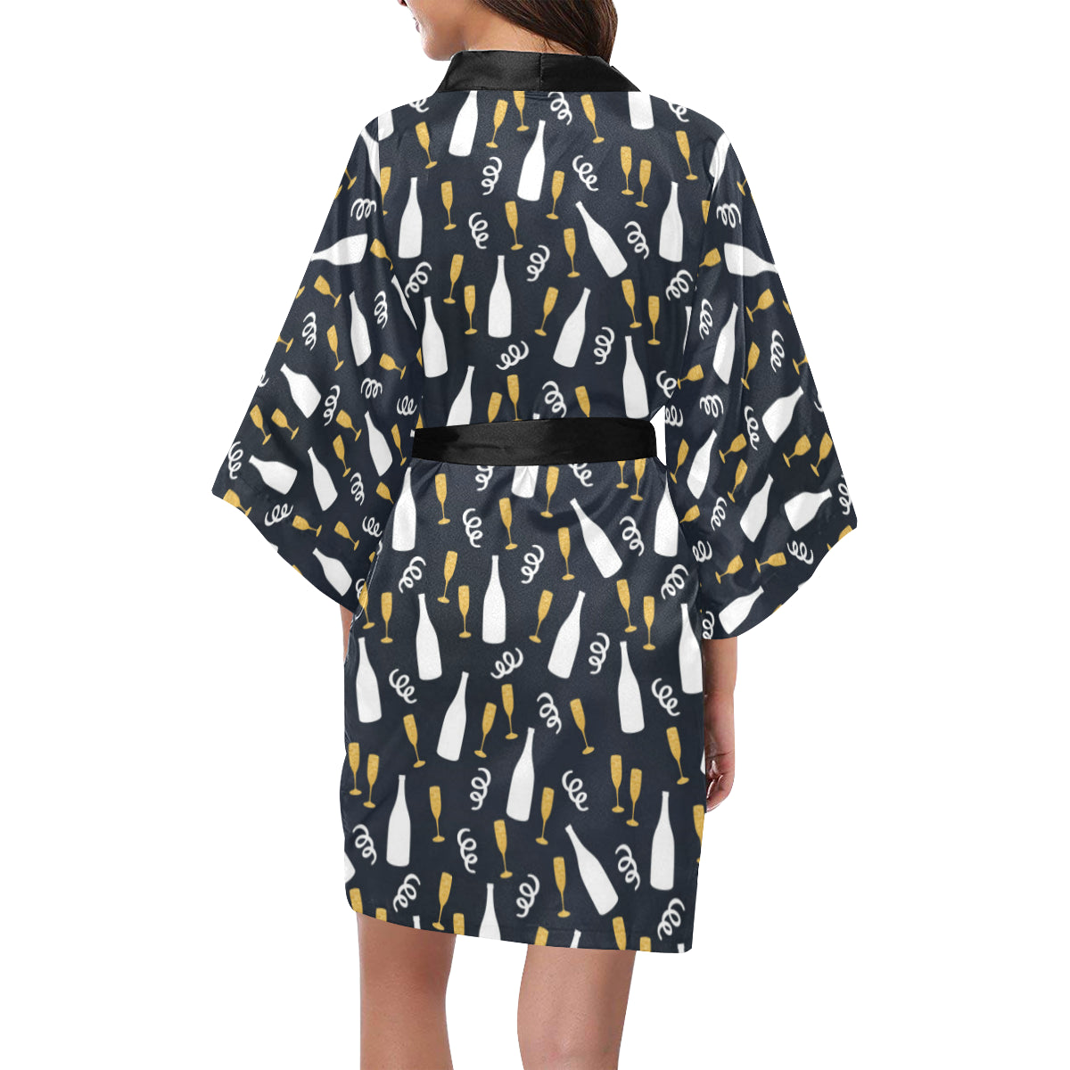 Champagne Pattern Print Design 01 Women's Short Kimono