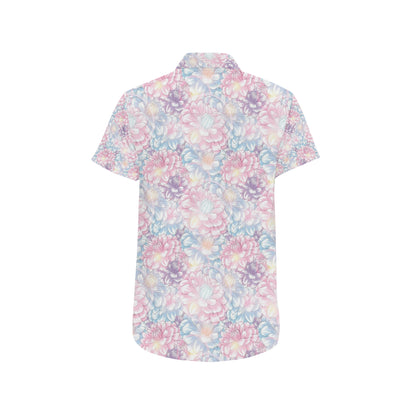 Dahlia Pattern Print Design 01 Men's Short Sleeve Button Up Shirt
