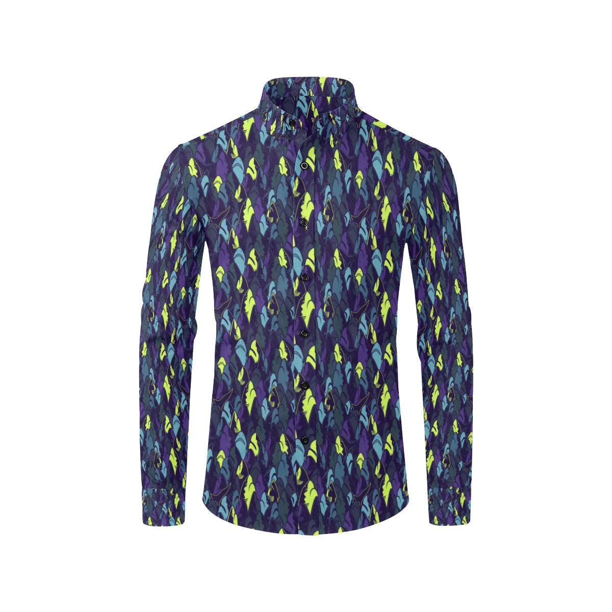 Shark Neon color Print Men's Long Sleeve Shirt