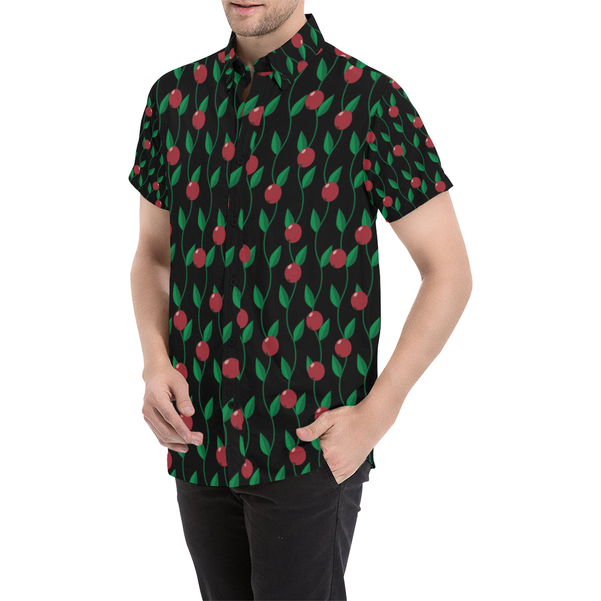 Cranberry Pattern Print Design CB01 Men's Short Sleeve Button Up Shirt
