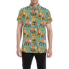 Fox Autumn leaves Themed Men's Short Sleeve Button Up Shirt