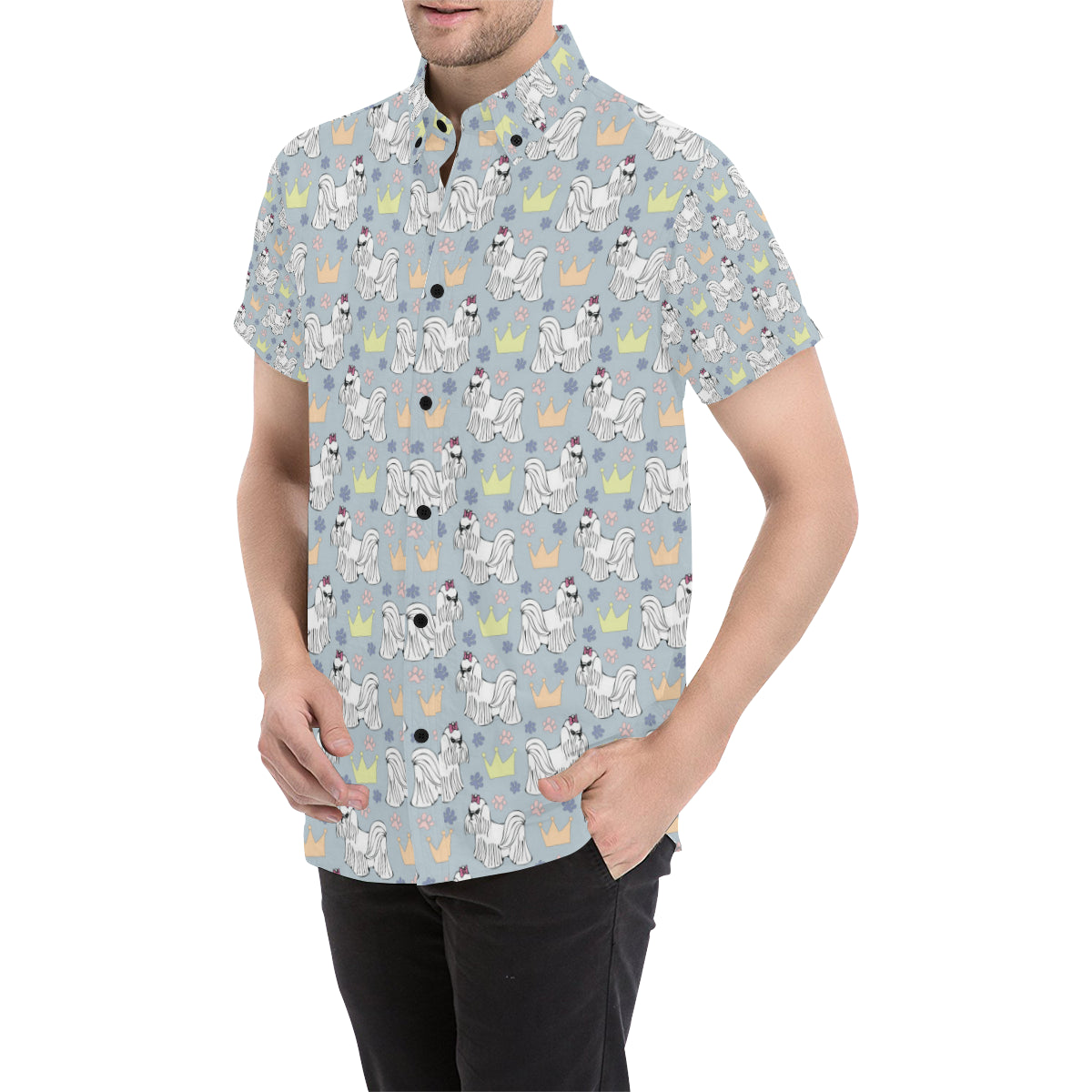 Maltese Pattern Print Design 04 Men's Short Sleeve Button Up Shirt