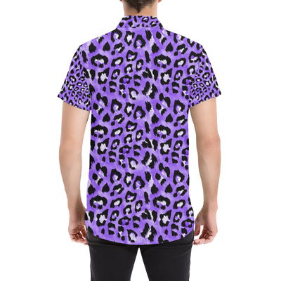 Leopard Purple Skin Print Men's Short Sleeve Button Up Shirt