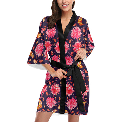 Dahlia Pattern Print Design DH03 Women's Short Kimono
