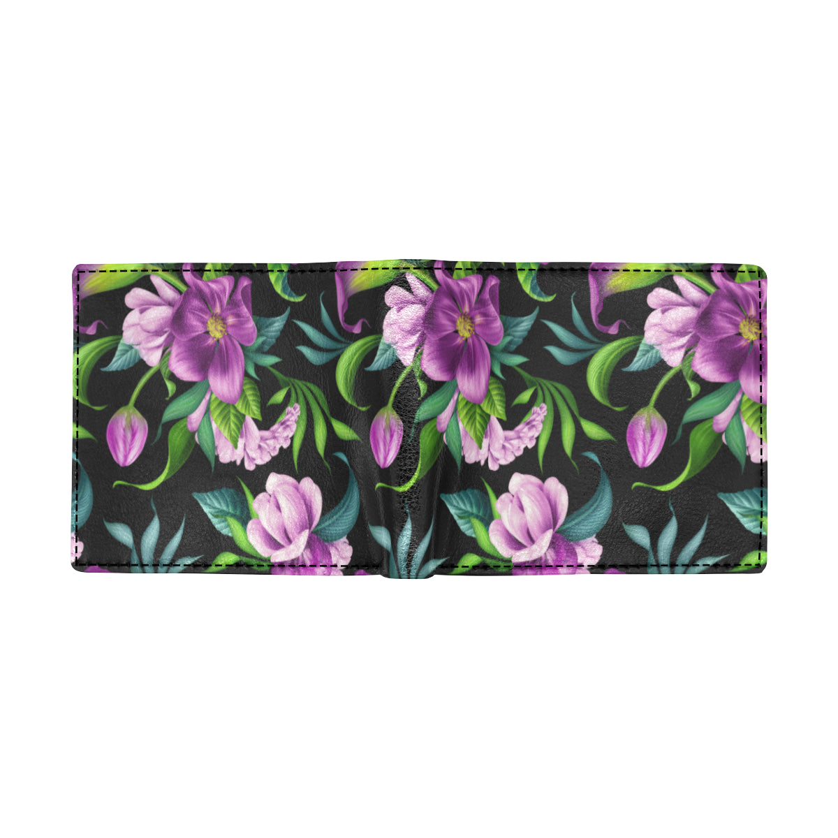 Bright Purple Floral Pattern Men's ID Card Wallet