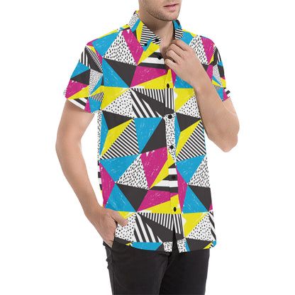 80s Pattern Print Design 2 Men's Short Sleeve Button Up Shirt