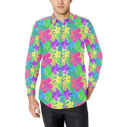 Neon Tropical Pattern Print Design A03 Men's Long Sleeve Shirt