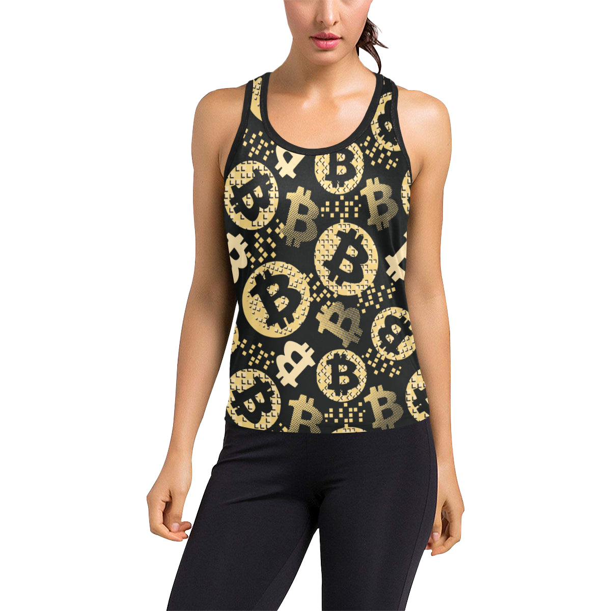 Bitcoin Pattern Print Design DO06 Women's Racerback Tank Top
