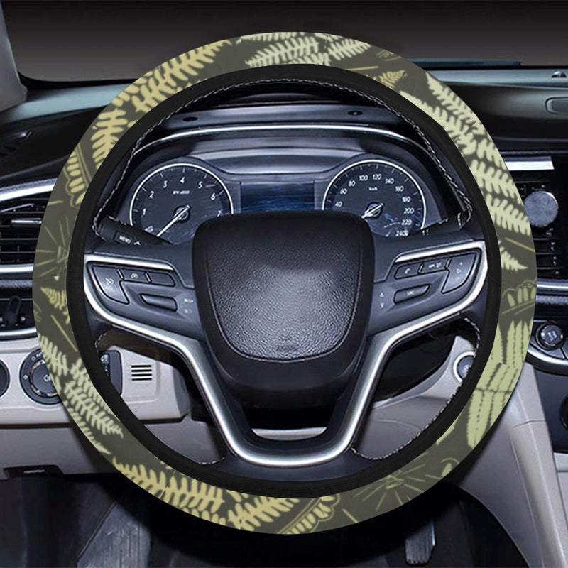 Fern Leave Green Print Pattern Steering Wheel Cover with Elastic Edge