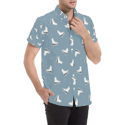 Ice Skate Pattern Print Design 02 Men's Short Sleeve Button Up Shirt