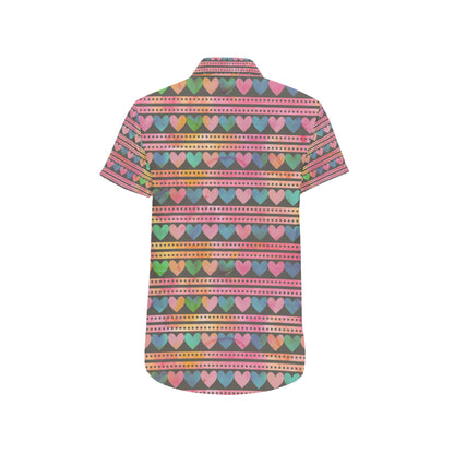 Heart Pattern Print Design HE010 Men's Short Sleeve Button Up Shirt