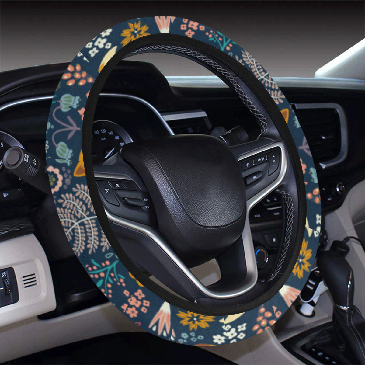 Fox Cute Jungle Print Pattern Steering Wheel Cover with Elastic Edge