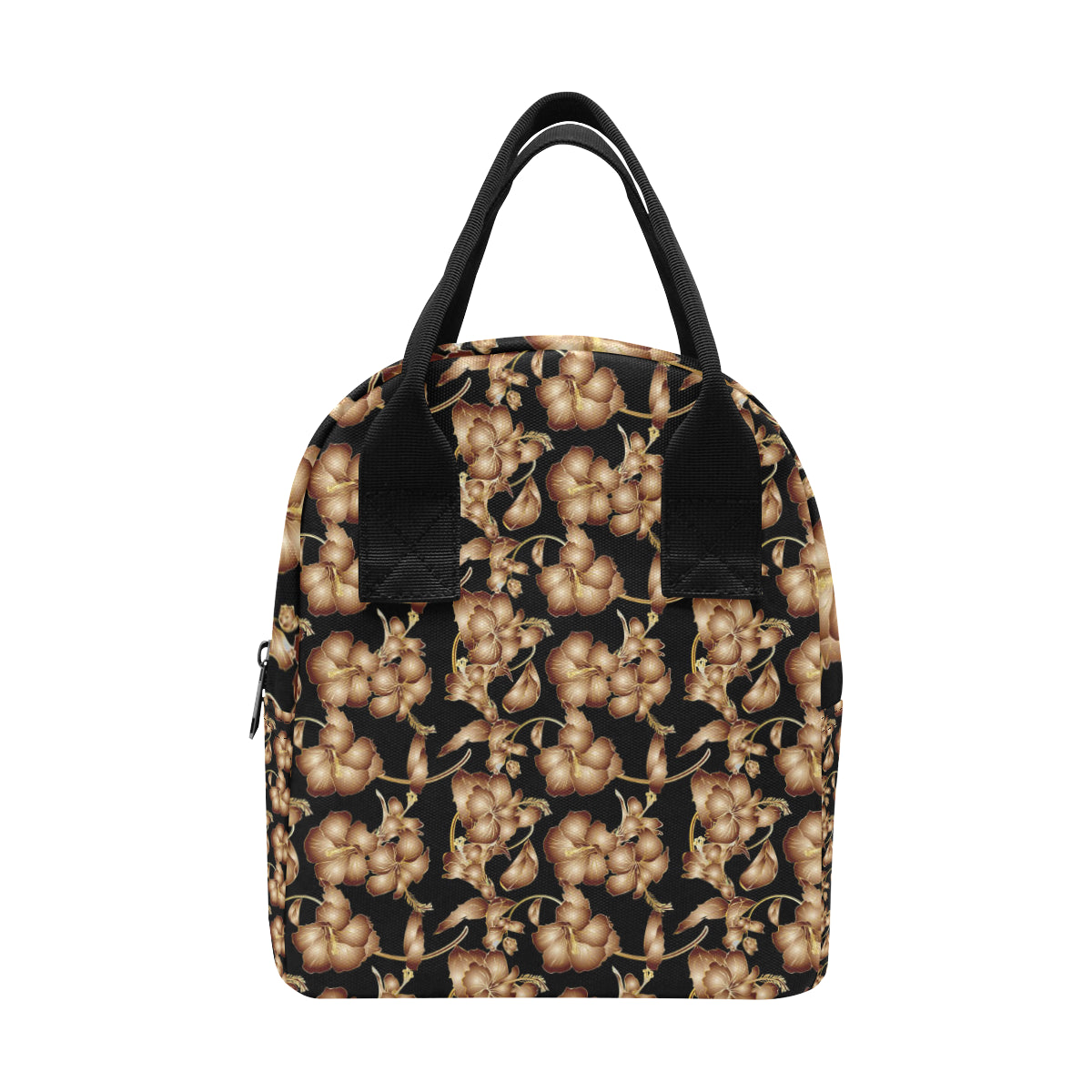 Brown Hibiscus Pattern Print Design HB06 Insulated Lunch Bag