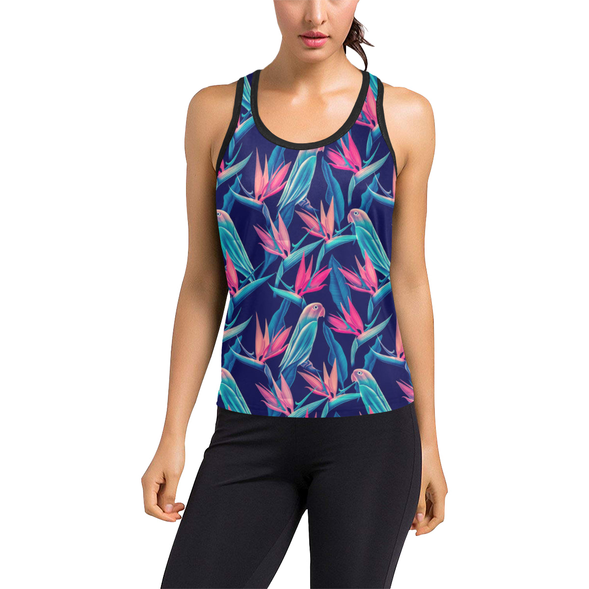 Tropical Flower Pattern Print Design TF024 Women's Racerback Tank Top