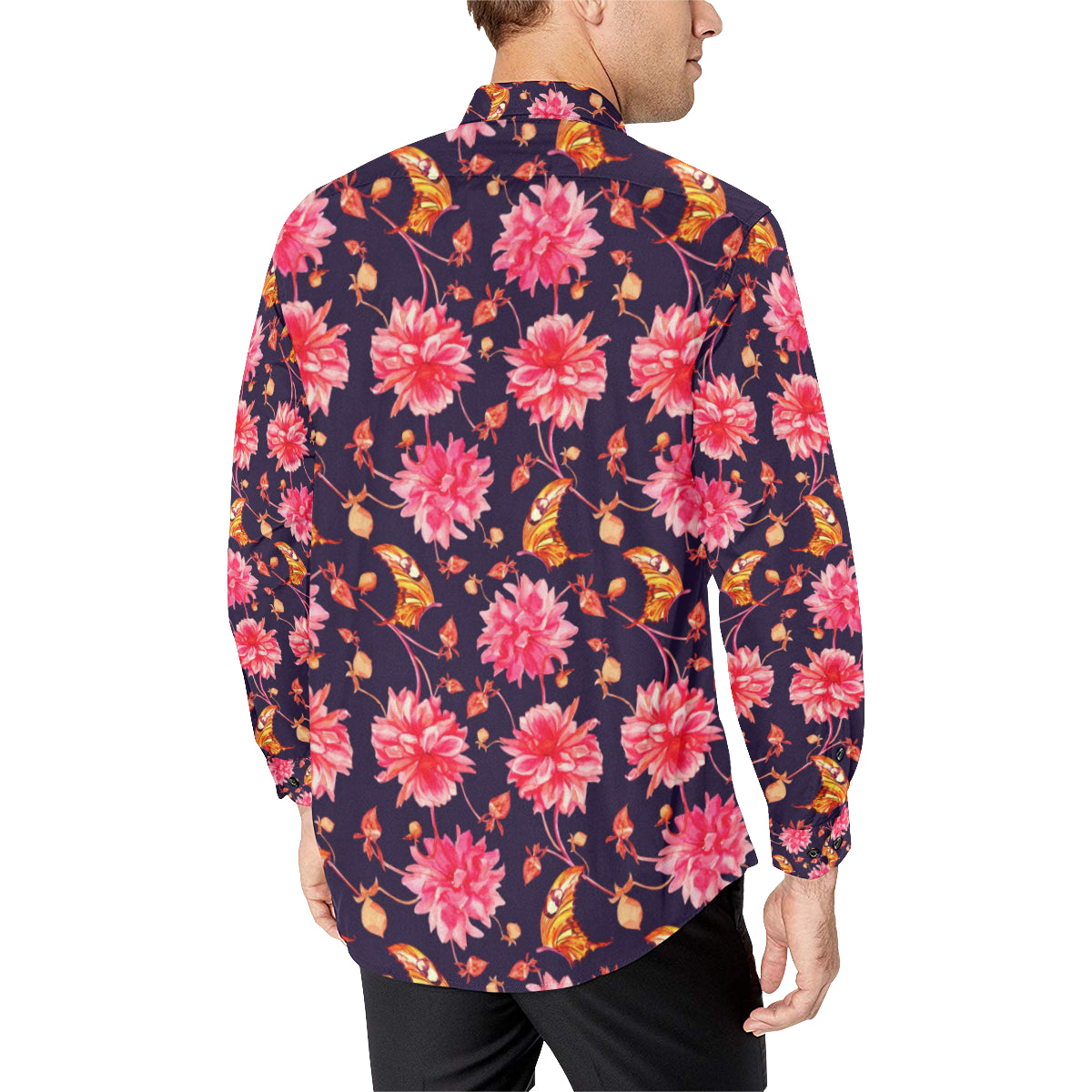 Dahlia Pattern Print Design DH03 Men's Long Sleeve Shirt