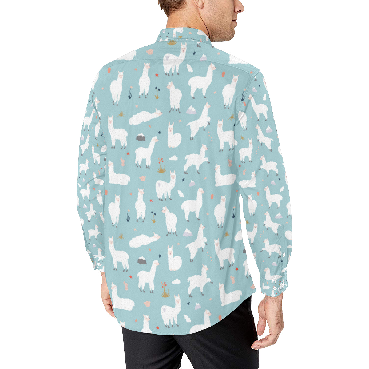 Alpaca Pattern Print Design 02 Men's Long Sleeve Shirt