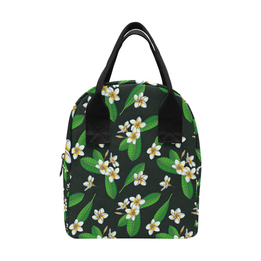White Plumeria Pattern Print Design PM023 Insulated Lunch Bag