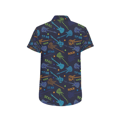 Rock and Roll Pattern Print Design A04 Men's Short Sleeve Button Up Shirt