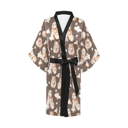 Hamster Pattern Print Design 03 Women's Short Kimono