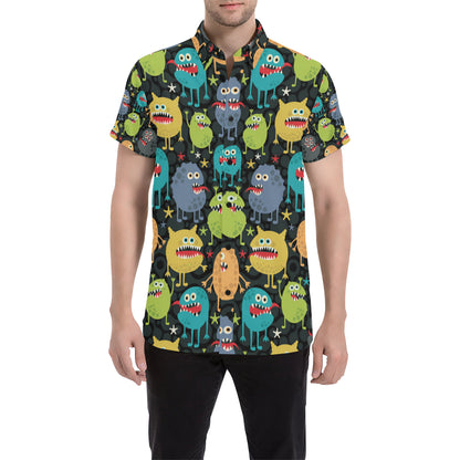 Monster Pattern Print Design 01 Men's Short Sleeve Button Up Shirt