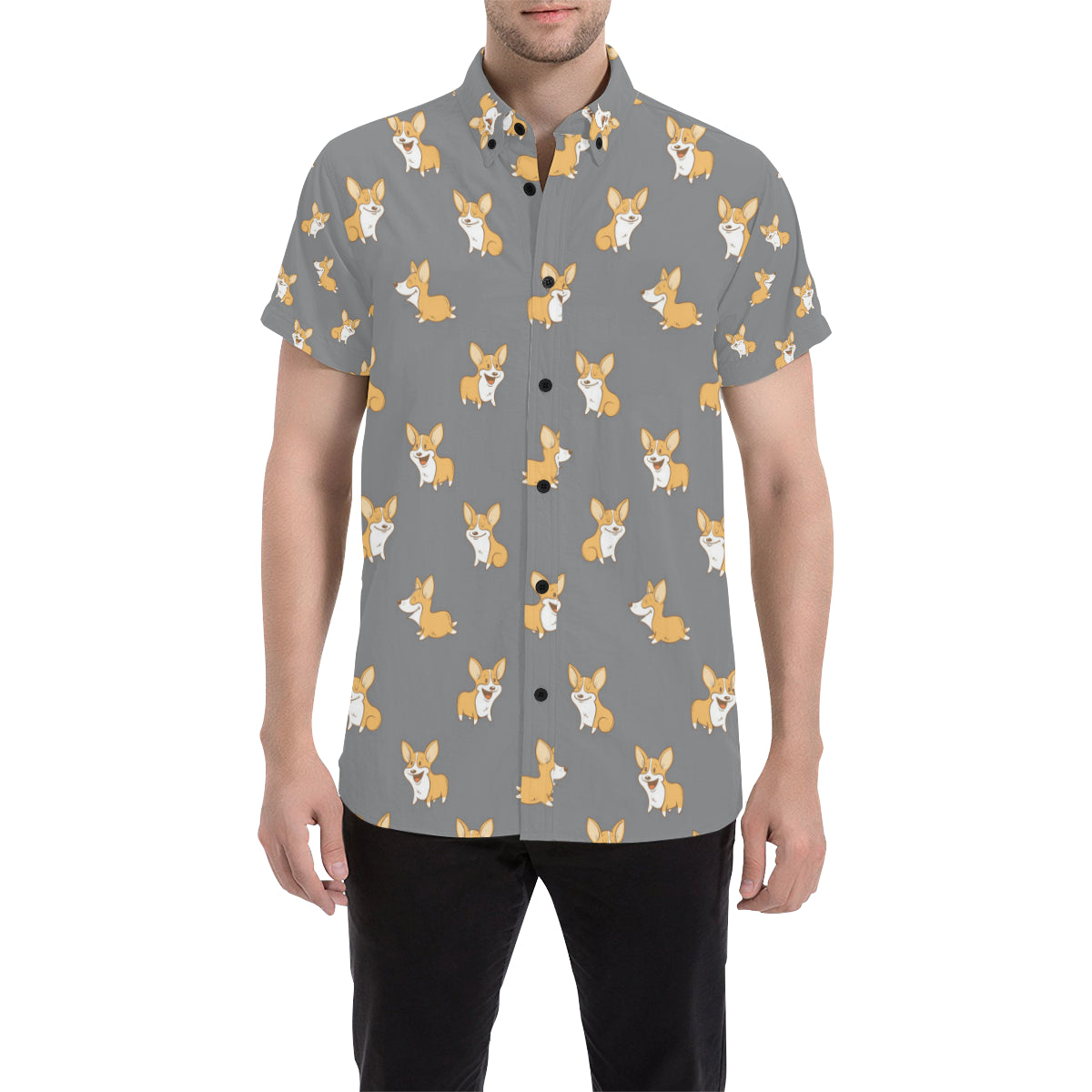 Pembroke Welsh Corgis Pattern Print Design A02 Men's Short Sleeve Button Up Shirt