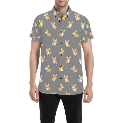 Pembroke Welsh Corgis Pattern Print Design A02 Men's Short Sleeve Button Up Shirt