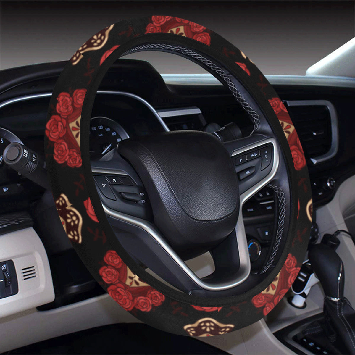 Day of the Dead Skull Girl Pattern Steering Wheel Cover with Elastic Edge