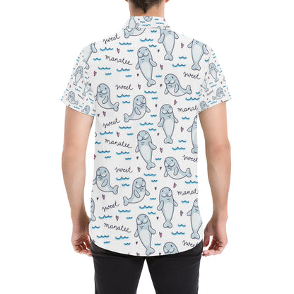 Manatee Baby Pattern Print Design 03 Men's Short Sleeve Button Up Shirt