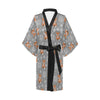 Knit Red Fox Pattern Print Design 02 Women's Short Kimono