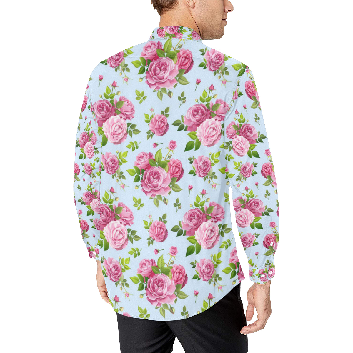 Rose Pink Pattern Print Design RO08 Men's Long Sleeve Shirt