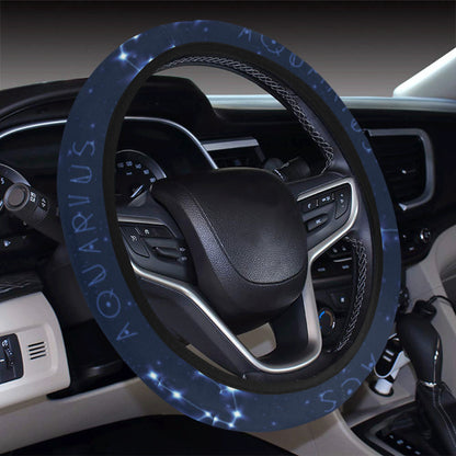 Aquarius Zodiac Pattern Print Design 02 Steering Wheel Cover with Elastic Edge