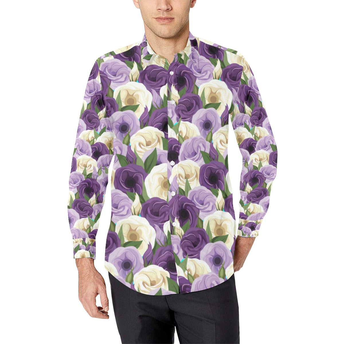 Lisianthus Pattern Print Design LT01 Men's Long Sleeve Shirt