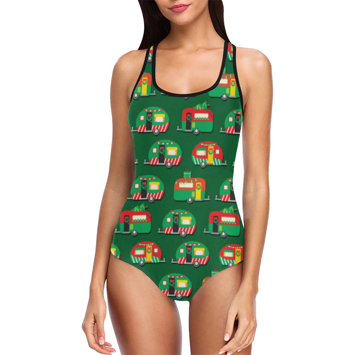 Camper Camping Christmas Themed Print Women Swimsuit