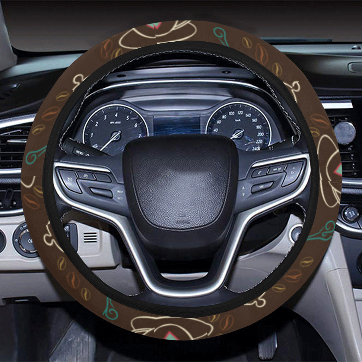 Coffee Pattern Print Design 06 Steering Wheel Cover with Elastic Edge
