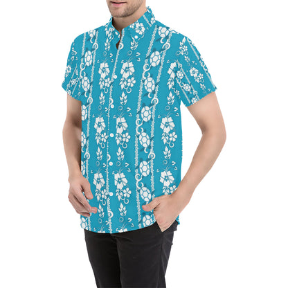 Hawaiian Themed Pattern Print Design H025 Men's Short Sleeve Button Up Shirt