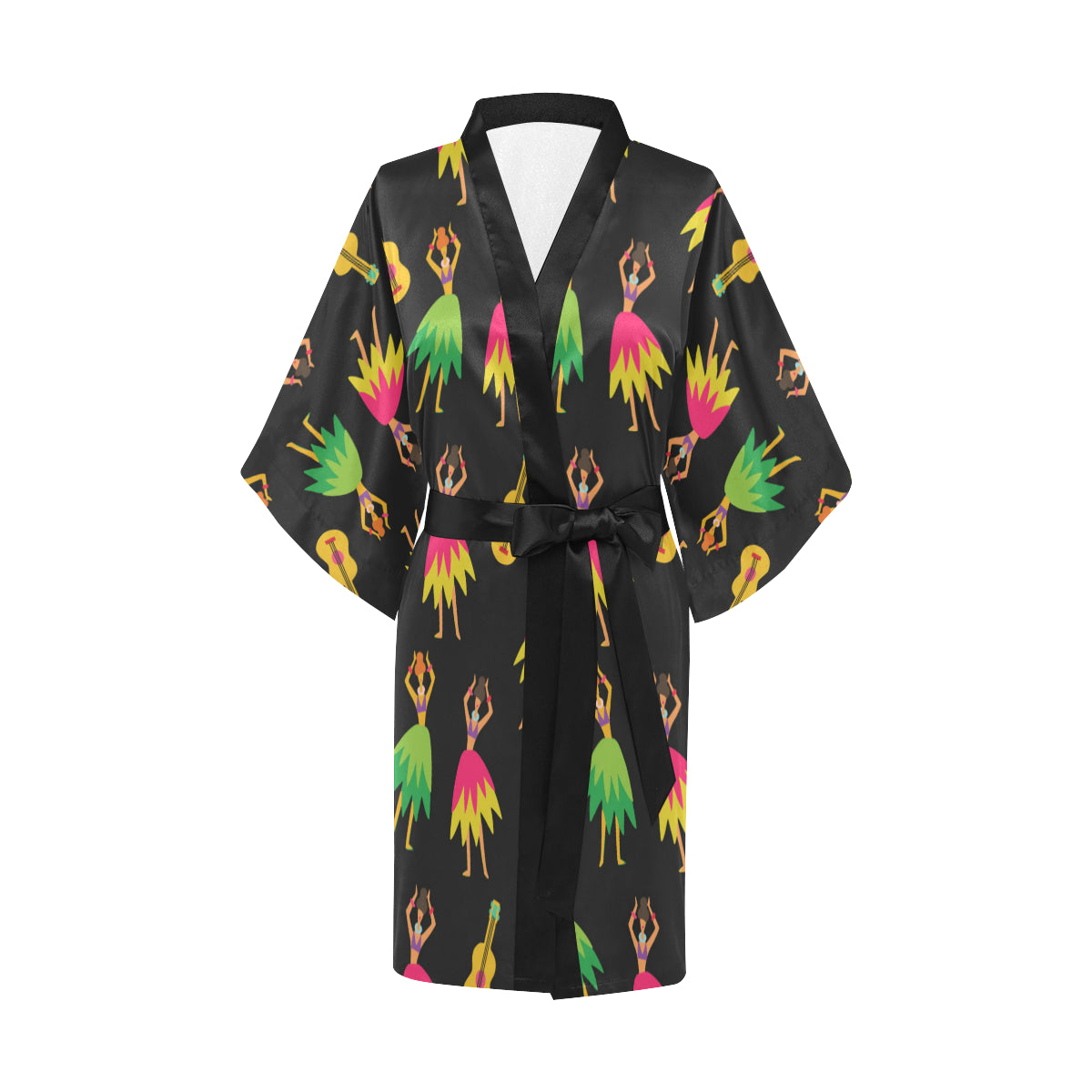Hula Dancers Hawaiian Girl Pattern Print Design 03 Women's Short Kimono