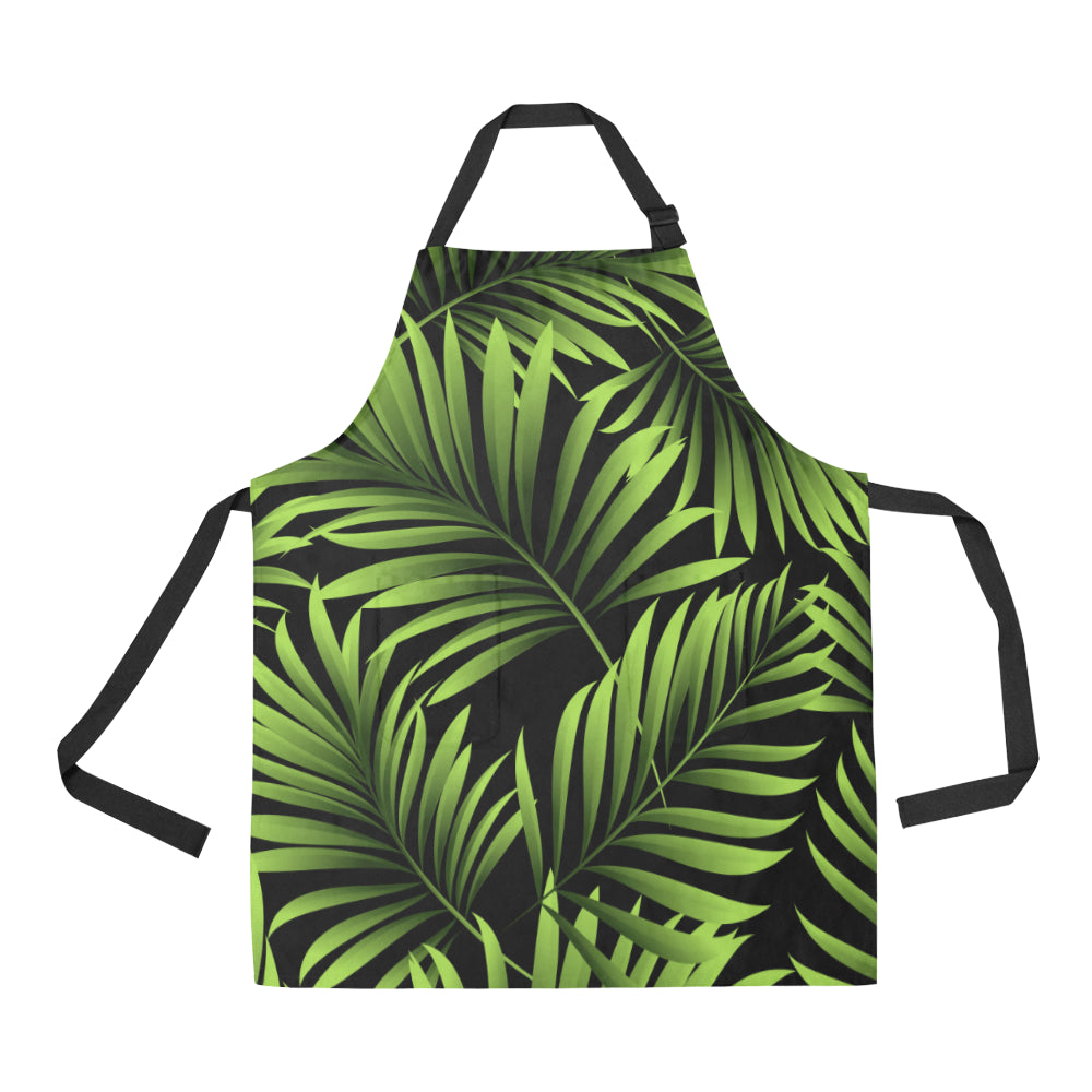 Green Neon Tropical Palm Leaves Apron with Pocket